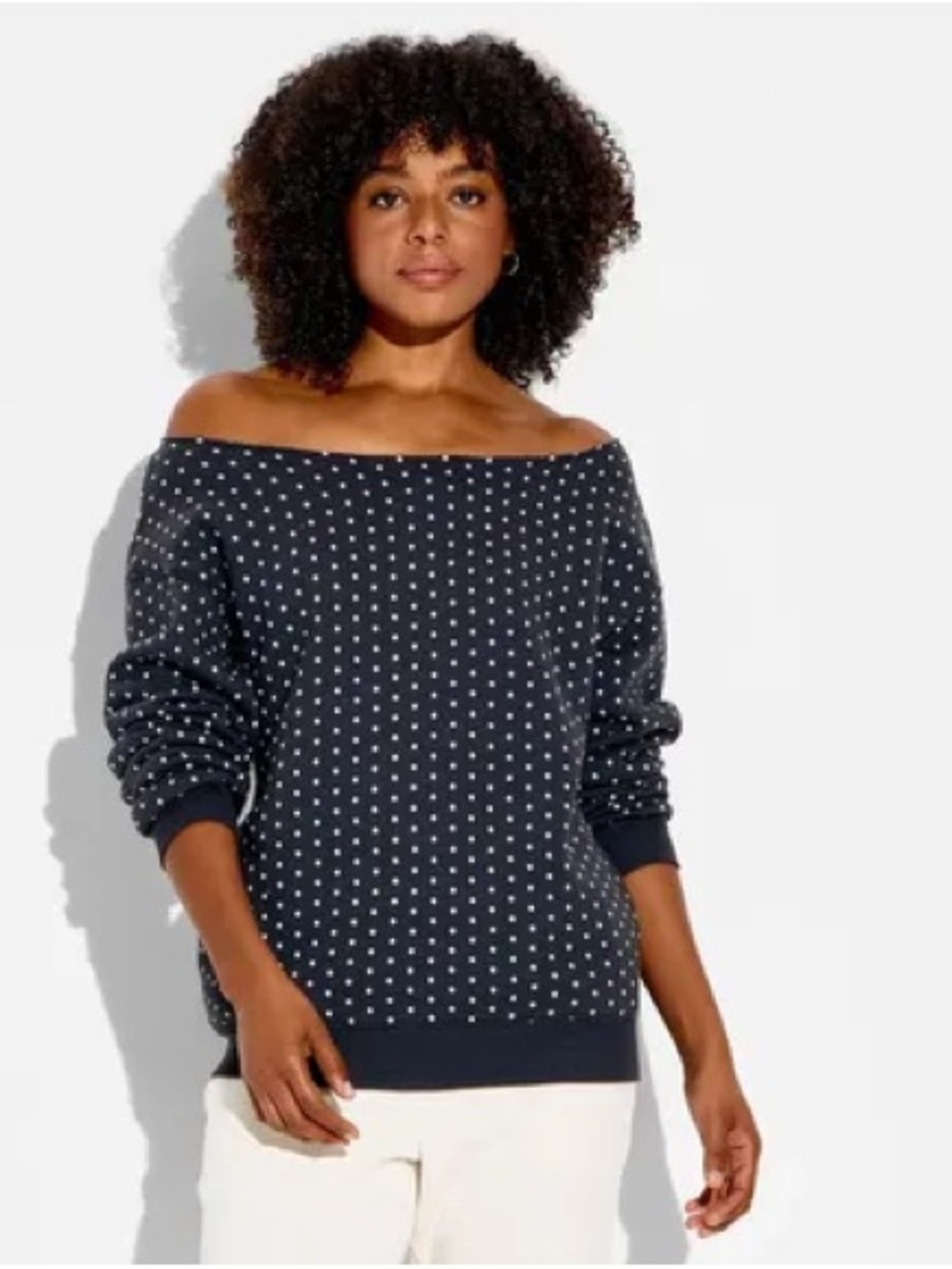 Wild Fable Off the Shoulder Blue Polka Dot Pullover Sweatshirt Size XL